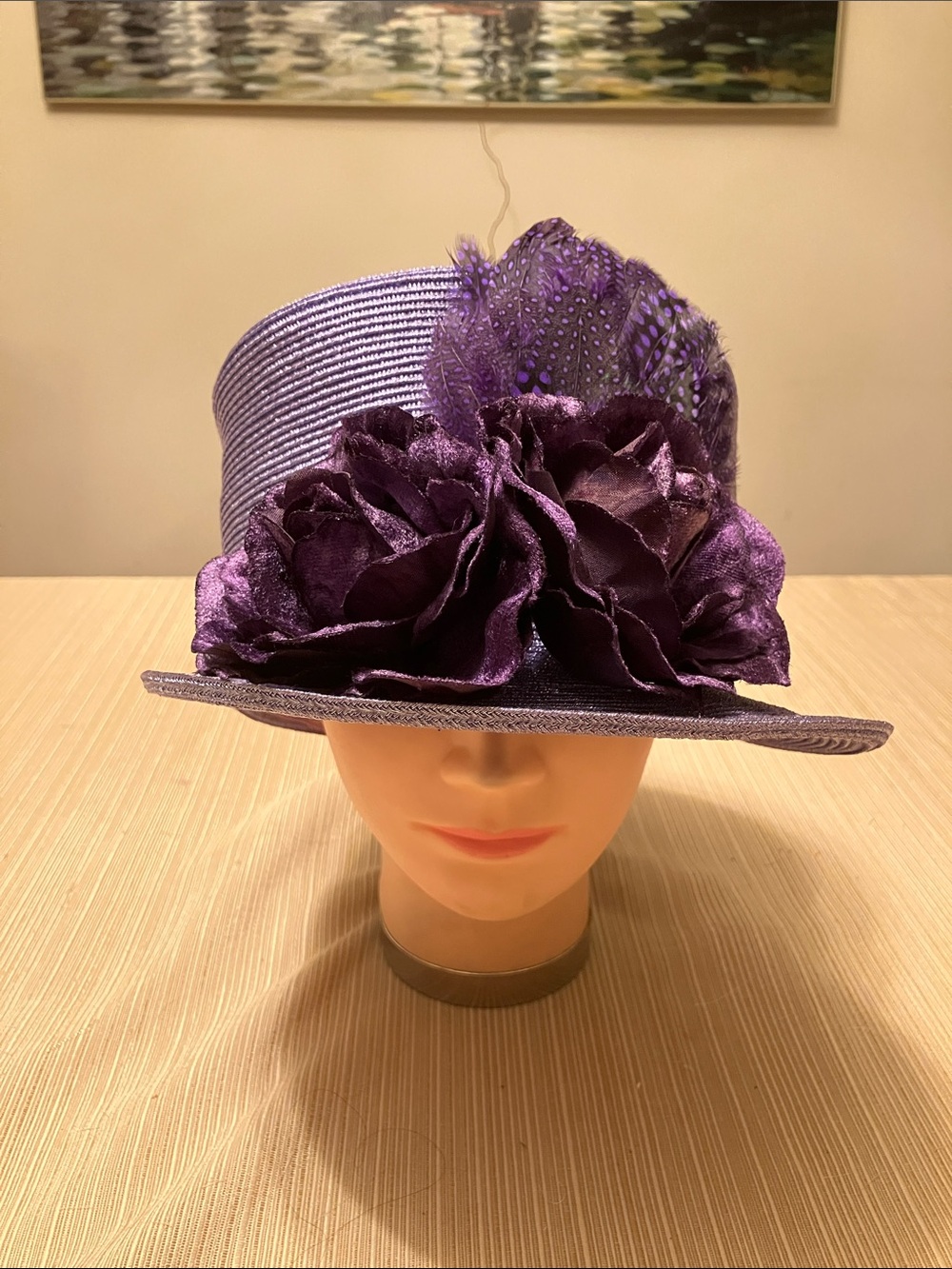 Chic Metallic Purple Floral Feather Dress Hat